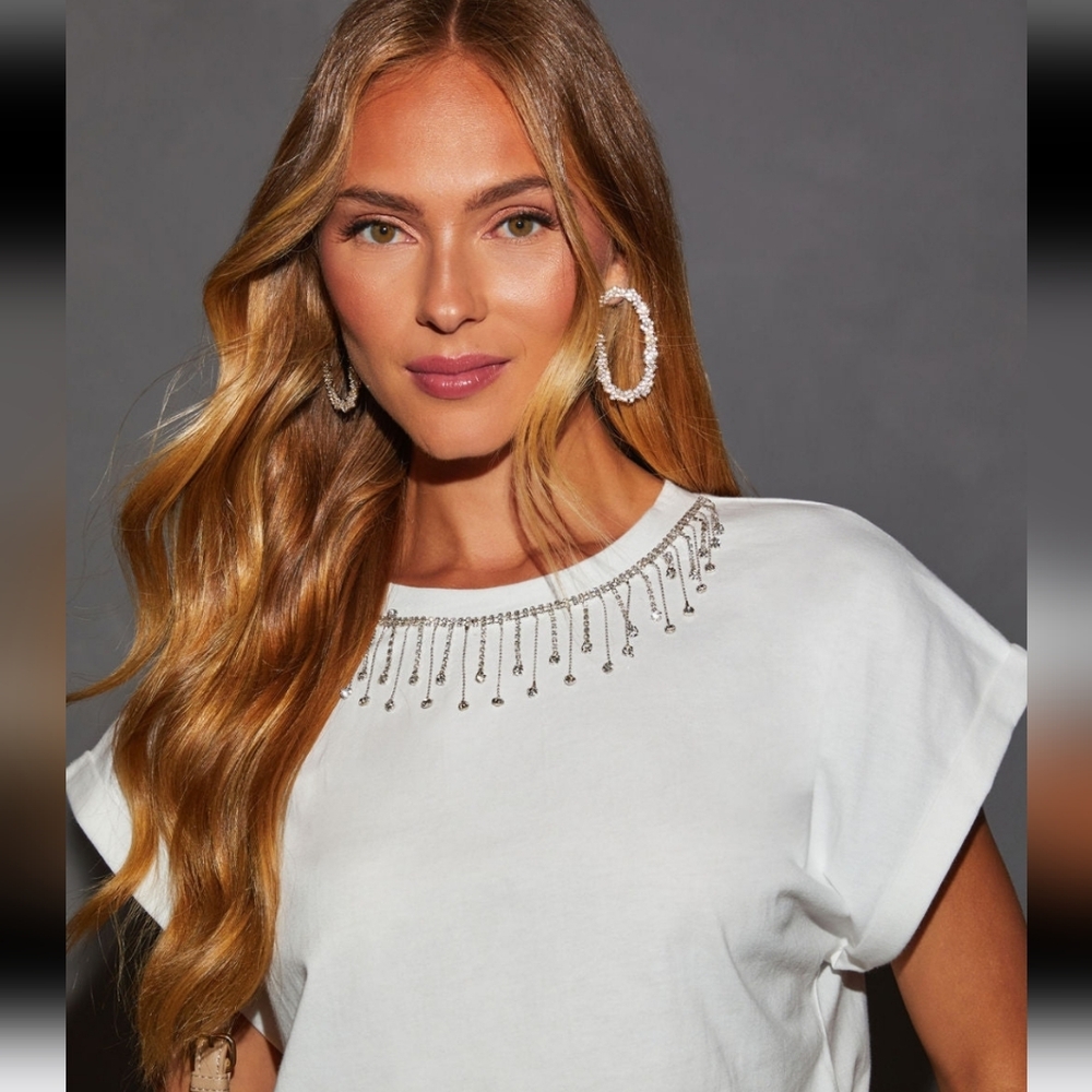 Elegant White Embellished Women's Top